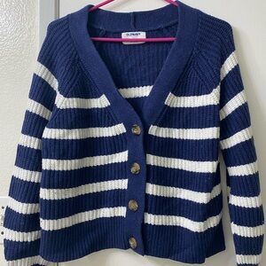 old navy dark blue and white knit cardigan